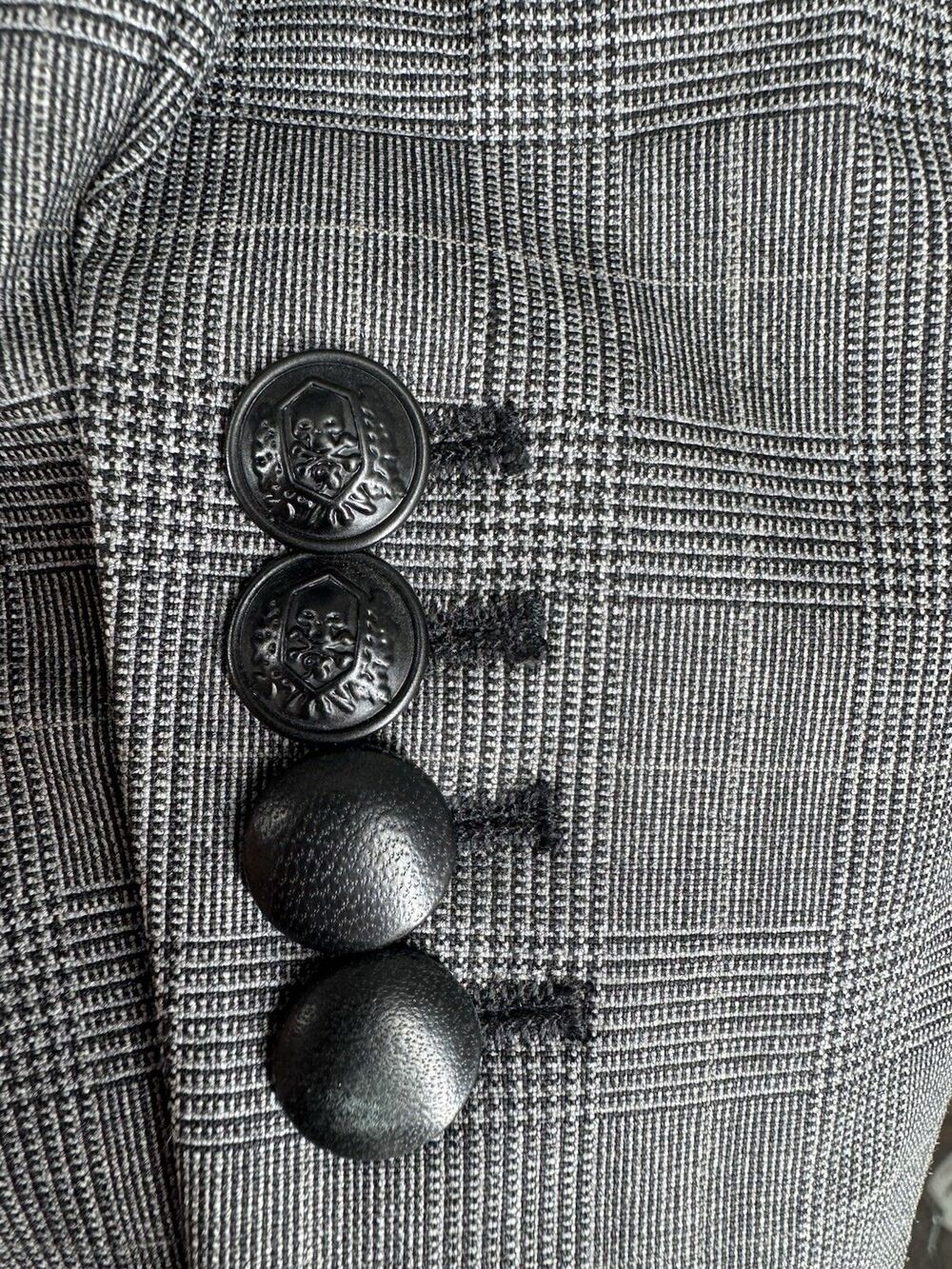 The Kooples Prince De Galles Cropped Blazer Jacket Glen Plaid Leather Trims 40 - Picture 6 of 10
